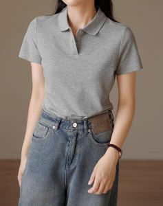 Navy Blue Straight Shoulder Casual Short Sleeve Womens Polo Shirt