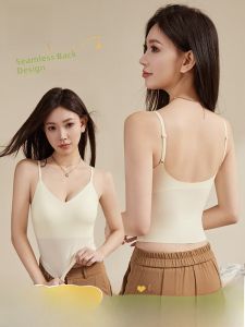 miiow | Ice Silk Strap Vest Womens Summer Cool Sensation Sleeveless Base Layer Top No Trace Beautiful Back Underwear Chest Pad