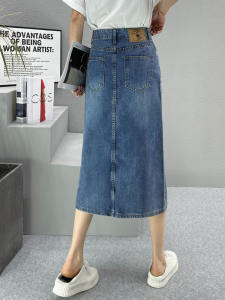 สูง เอว Slit เดนิม มินิ กระโปรงยาวปานกลาง ผู้หญิง ฤดูใบไม้ผลิ ฤดูร้อน รูปแบบใหม่ ทรงเอ ขนาดเล็ก กระโปรงรัดรูป สไตล์เกาหลี เดินทาง