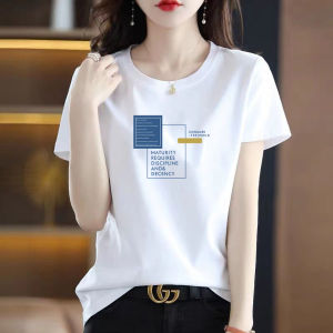 Pure Cotton Vải Bông Áo Thun Ngắn Tay Nữ Áo Sơ Mi Cơ Sở Thời Trang Sành Điệu In Hình Vai Thường Chữ K-style Rộng Rãi Phù Hợp Với Trang Phục Bên Trong Mùa Hè