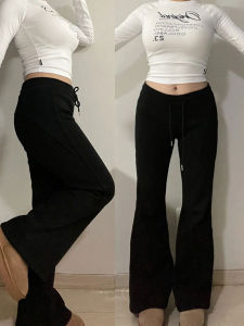 กางเกงขายาวทรงหลวมเอวยางยืดสำหรับผู้หญิงไซส์ใหญ่ กางเกงขายาวทรงหลวมสีดำ ทรงขากระบอก ทรงหลวม ทรงลำลอง ฤดูใบไม้ผลิและฤดูใบไม้ร่วง