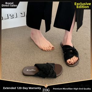 ZOG | French Cross-Strap Sandals Womens Summer 1-word Slip-on Soft Bottom Beach