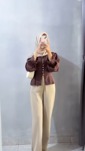 Outfit Wanita Kekinian Korean Style | Atasan Bora Blouse - Celana Kulot - Hijab Setelan 3in1 | AM15N