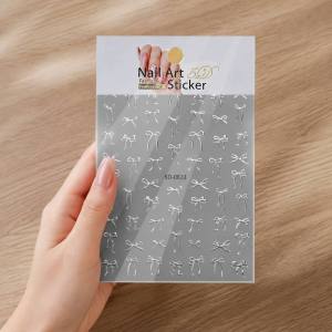 1Pcs 5D Embossed Silver Bow Nail Sticker Minimal Bowknot Self Adhesive Nails Decals Metallic Ribbon for Elegant Manicure Slider