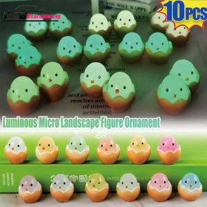 【Charainwang】Mini Cute Luminous Chicken Ornament DIY Home Decor Creative Glowing in Dark Resin Broken Eggshell Decoration
