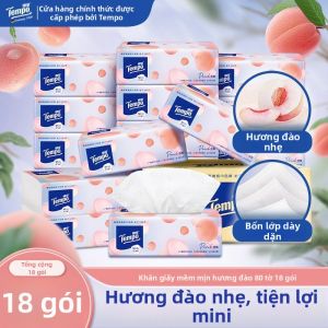 Tempo | Khăn Giấy Mặt Mini Hương Đào Hồng 4 Lớp Dày 80 Tờ