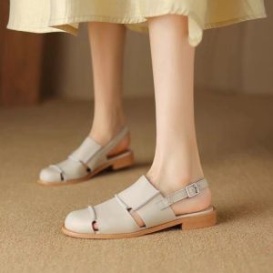 Retro Lace-Up Hollow Leather Roman Sandals