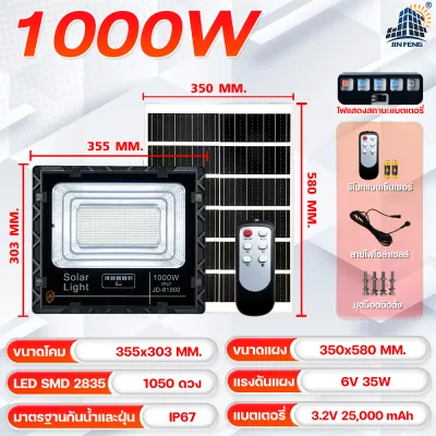 JDโซล่าเซลล์ JDแท้100% JD 65W ใช้พลังงานแสงอาทิตย์ 100% JD-8865 โคมไฟโซล่าเซลล์ ไฟสว่างทั้งคืน พร้อมรีโมท Solar Light LED โคมไฟสปอร์ตไลท์ หลอดไฟโซล่าเซล ไฟ led รับประกัน 3 ปี