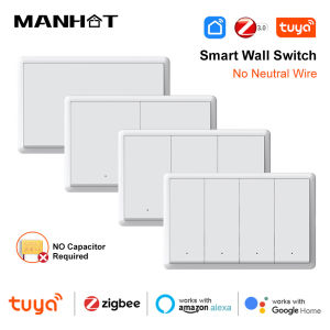 Tuya Zigbee Smart Light Switch No Capacitor No Neutral Required US Push Button Switch Voice control work with Alexa Google home