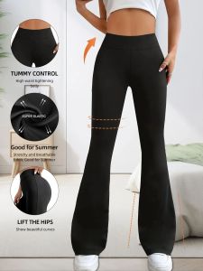 1 piece of womens black yoga bell bottom pants tight fitting and hip lifting abdominal stretch high waisted running pants