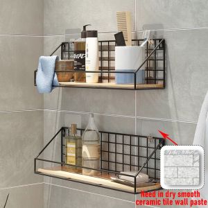 Rules Wall Storage Rack Hanging Shelf Metal Rack Home Decor Wall Storage Box Bathroom Organizer (Black)