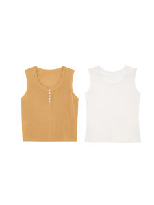 Color Block Large U-Neck Sleeveless Top Two-Piece Set