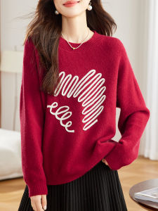 Autumn Winter New Style Womens Loose Large Size Wool Knitted Sweater Red Base Shirt Slimming Trendy Commute Regular Fit Knitwear