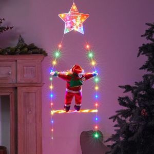 Christmas Decorations Santa Claus Climbing Ladder Hanging Lamp Glowing Scene Arrangement Outdoor Tree Atmosphere Decoration Photo Prop