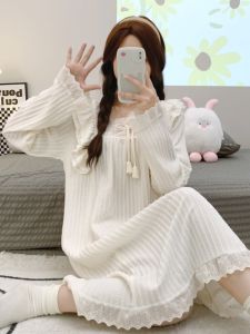 Princess Style Long Sleeve Cotton Sleepwear Womens Spring Autumn Winter New 2024 plus Size Outdoor Wearable Home Clothes