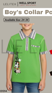 [Lelitex] Boys Polo Collar T-shirt with Hidden Pocket Woven Cuff and Printing for age of 3 - 10 years