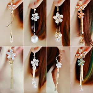 K-style Graceful Online Influencer Wedding Earrings Long Super Fairy Exaggerated White Crystal Rhinestone Earrings Female New Arrival Trendy Earrings