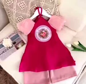 Áo dài cho bé áo dài cách tân cổ yếm áo dài cách tân thêu hoa áo dài cách tân tay phồng dễ thương - Life Style 4U