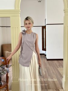 Le Tao Summer New Arrival French Style Fancy Elegant Elegant Flowers Ribbon Silm Cinched Sleeveless Vest Small Shirt for Women