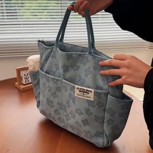 Túi Vải Tote Canvas Đeo Vai Nhiều Ngăn Có Khoá Đựng Laptop - Túi Xách Cloth Bag Hoạ Tiết Bông Hoa Đi Làm Đi Học