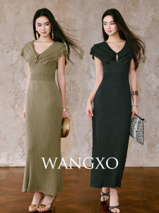 WANGXO | Đầm Dây Lớp Nhăn V-Neck Dáng Suông