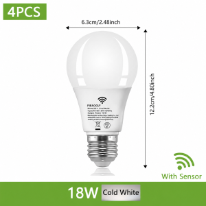 4PCS Radar Motion Sensor Light Bulb E26 110V 18W LEDNight LightBedroomGardenLED Bulbs For Home