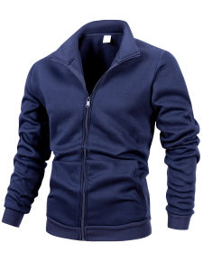 Mens Slim Fit Sport Jacket Spring Autumn Long Sleeve Zipper Jacket Solid Color Stand Collar Warm Jacket Outdoor Casual Tracksuit