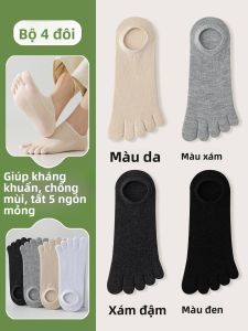 JINGCHI | Tất thuyền mỏng màu trơn thấm hút mồ hôi chống mùi cho nam Tất ống ngắn vô hình năm ngón bằng cotton thoáng khí
