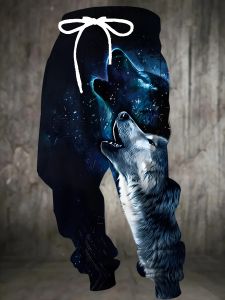 2026 Hot Selling Mens Cool Wolf Pattern Running Pants Casual 3D Printed Polyester Sports Pants Large Size