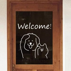 สติ๊กเกอร์ป้องกันการชนประตูกระจกห้องแมว สติ๊กเกอร์ตกแต่งผนังลายการ์ตูนน่ารักสำหรับร้านกาแฟแมวและสุนัข