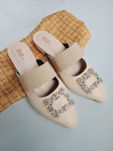 Sepatu sandal wanita ukuran jumbo 45-37 mule heels 3 cm variasi kotak