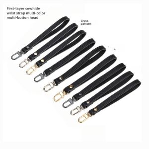 Black Genuine Leather Handbag Strap with Wristband Crossbody Bag Handle Replacement Accessories for Handbags And Purses