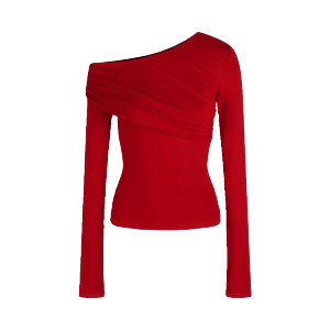 Spicy Girl Diagonal Shoulder T-shirt Womens Autumn Winter New Style Exposure Shoulder Inner Match Red New Year Clothing Spring Autumn One Shoulder Top