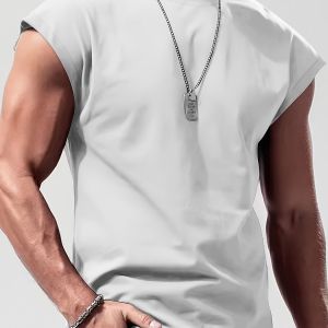 MenS Summer Solid Color Sleeveless Tank Top Breathable Suitable for Casual Sports Versatile Style
