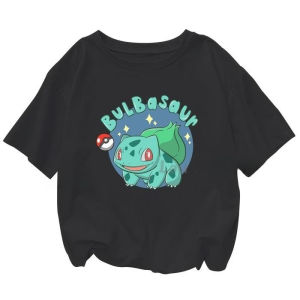 Bandai | 2025 Summer Pokémon Anime Bulbasaur 100% Pure Cotton Printed T-shirt Men Y2K Harajuku Loose Casual Versatile Short-sleeved Top