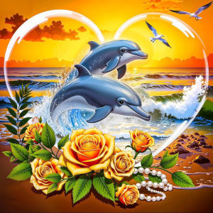 Huacan DIY Diamond Painting Flower Dolphins Sunset Diamond Mosaic Animal Complete Kit Decorative Paintings