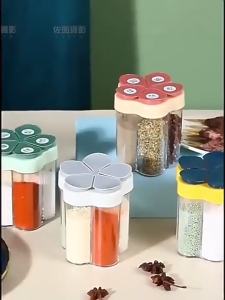 5 in1 Seasoning Jar Grid Spice Container Condiment Accessories Barbecue Pour Home Kitchen Box Cooking Utensil