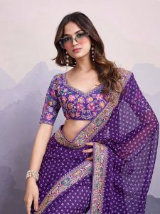 SAREE MK1059 Soft Georgette fabric with Embroidery work border & Heavy embroidery Work blouse