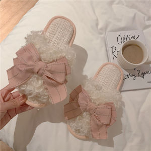 Dép Bông Mùa Đông Chống Trượt Ấm Áp Phong Cách Hàn Quốc Cho Nữ Dép Bông Lông Cừu Trong Nhà Dép Bướm Dễ Thương Cho Bé Gái