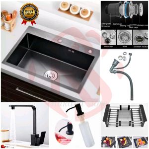 KITCHEN SINK 8050 BLACK JKM LENGKAP KRAN/ BAK CUCI PIRING HITAM MODEL ONAN 8050/ WASTAFEL BAK CUCI PIRING