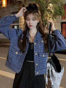 แจ็คเก็ตยีนส์ทรงสั้นสไตล์วินเทจสำหรับผู้หญิง ทรงหลวม ปกเสื้อสูง ทรงเข้ารูป สไตล์ลำลอง ฤดูใบไม้ผลิและฤดูใบไม้ร่วง