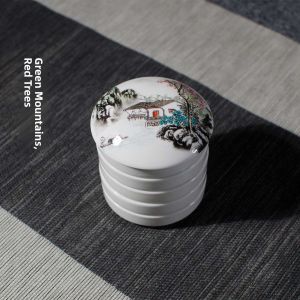 Jingdezhen Ceramic Color Palette with Lid Deep Five Layers Easy to Clean Watercolor Paint Mixing Dish Traditional Chinese Style