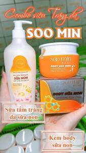 Combo Sữa Tắm Sữa Non Và Kem Body SooMin Siêu Trắng Da Làm Từ Sữa Non