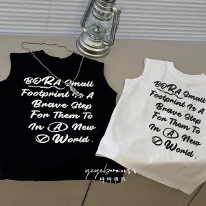 เสื้อยืดผ้าฝ้ายผู้ชายเท่ๆ พิมพ์ลายตัวอักษร ไม่มีแขน สไตล์เกาหลี ทรงหลวม อเนกประสงค์ แบรนด์ยอดนิยมสําหรับฤดูร้อน