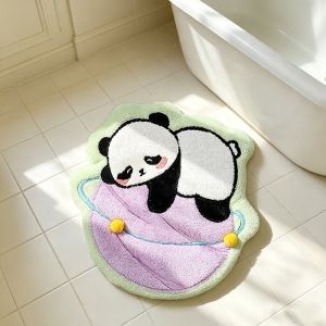 VIKAMA Hoạt Hình Gấu Trúc Ngoài Hành Tinh Thảm Trải Sàn Mềm Mại Chống Trơn Trượt Chống Thấm Nước Dễ Dàng Làm Sạch Thảm Cho Phòng Tắm Phòng Ngủ Lối Vào Trang Trí Nhà