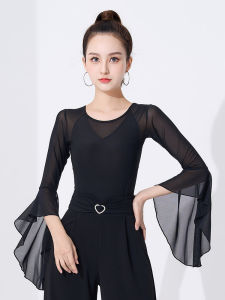 Womens Latin Dance Top round Neck Standard Dance Practice Suit New 2025 Silk Cotton Feel the Rhythm of Dance Fashion