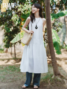 Semir Summer New White Dress Womens Beach Vacation Long Neck Hanging Butterfly Knot Initial Love Dress Sweet Style Midi Skirt