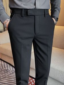 Mens Fleece Lined Slim Fit Trousers Thickened Autumn Winter Business Casual Suit Pants No Ironing Treatment Long Pants