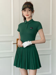Golf Clothing Womens Summer Lapels Cold Short Sleeve T-Shirt Elastic Waist Sports Skirt Outfit Tennis Polo Shirt