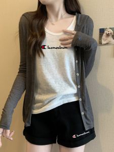 เสื้อคาร์ดิแกนถักแขนยาวผ้าไหมน้ำแข็งบางสำหรับผู้หญิงในช่วงฤดูร้อน เสื้อคลุมกันแดด เสื้อกั๊กแขนยาวแบบสวมหัว ชุดแฟชั่น